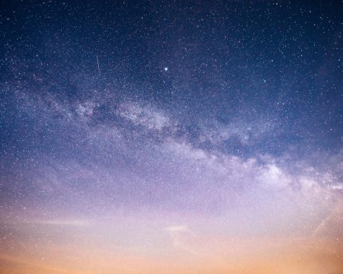 Vibrant night sky with stars and nebula and galaxy. Deep sky astrophoto.